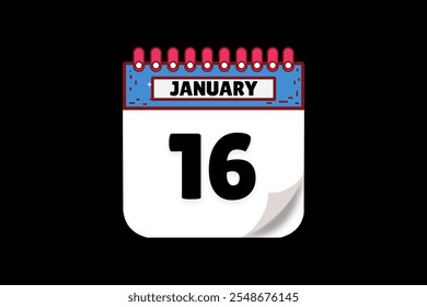 16 January calendar icon text page monthly web design on white, brown, coral, and black background vector, icon, or illustration with the month of January 16