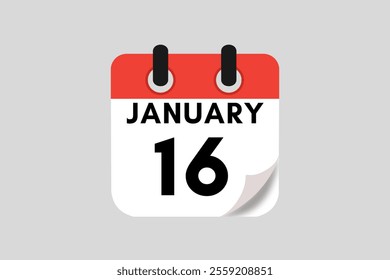 16 January calendar icon text page monthly web design on red, white, black and ash background vector, icon, or illustration with the month of January 16