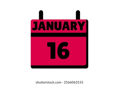 16 January calendar icon text page monthly web design on red, black and white background vector, icon, or illustration with the month of January 16