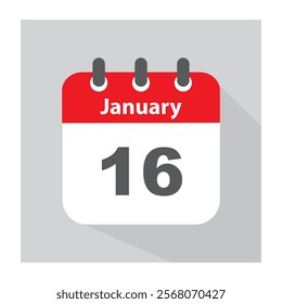 16 January calendar icon, vector.