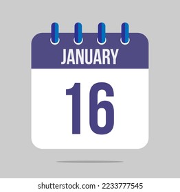 16 january calendar vector. Calendar icon for january with marked date. Design for schedules, meetings and appointments