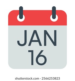 16 January Calendar Vector Icon Symbol.