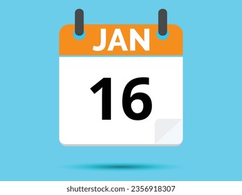 16 January. Flat icon calendar isolated on blue background. Vector illustration.