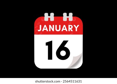 16 January month single day vector, illustration, calendar with red, gray, white and black color background calendar January 16