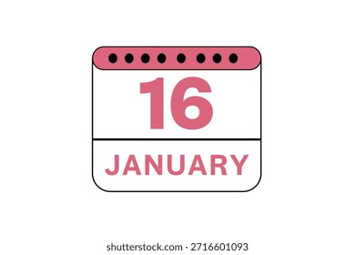 16 de enero mes Vector de un solo día, ilustración, calendario con melocotón, color de fondo blanco y negro icono de calendario del 16 de enero