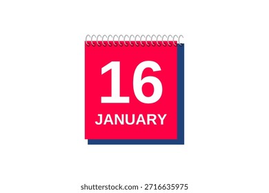 16 de enero mes Vector de un solo día, ilustración, calendario con rojo, azul y blanco color de fondo icono de calendario del 16 de enero