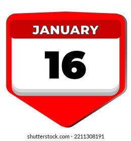 16 January vector icon calendar day. 16 date of January. Sixteenth day of January. 16th date number. 16 day calendar. Sixteen date. Vector illustration