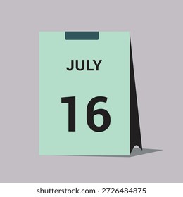 16 july calendar date icon minimal desk calendar vector illustration