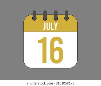 16 july calendar icon. July calendar banner. Date of the month for events.