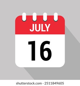 16 julho ícone calendário texto vetor mensal página web design