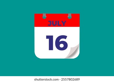 16 July calendar icon text page monthly web design on red, and blue background vector, icon, or illustration with the month of July 16
