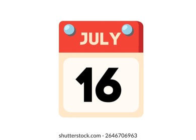 16 july calendar icon text page monthly web design on Coral, Peach, Black, Blue and White background vector, icon, or illustration with the month of july 16