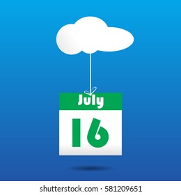 16 july calender icon with cloud paper