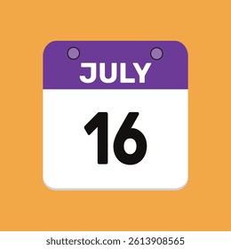 16 july calender icon text page monthly web design.