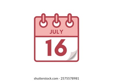 16 July month single day vector, illustration, calendar with maroon, rose and white color background calendar July 16