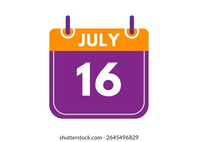 16 july month single day vector, illustration, calendar with orange, purple, ash and white color background calendar icon of july 16