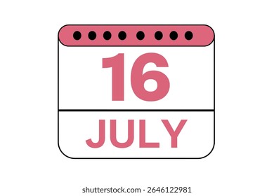 16 julho mês vetor dia único, ilustração, calendário com pêssego, preto e branco cor fundo ícone do calendário de julho 16