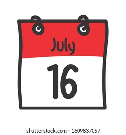 16 July. Vector flat daily calendar icon. Date and time, day, month. Holiday