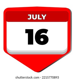 16 July vector icon calendar day. 16 date of July. Sixteenth day of July. 16th date number. 16 day calendar. Sixteen date. World Snake