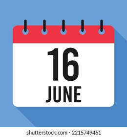 Calendario del 16 de junio. Fondo Azul. Calendario de vectores.