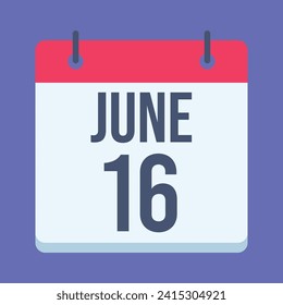 16 June Calendar. Blue Background. Vector Calendar.
