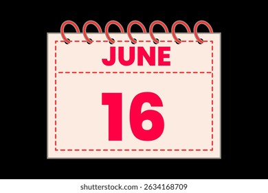 16 junho calendário ícone página de texto design mensal web em vermelho, rosa e preto fundo vetor, ícone, ou ilustração com o mês de junho 16