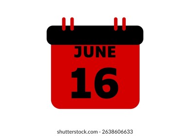 16 June calendar icon text page monthly web design on red, black and white background vector, icon, or illustration with the month of June 16
