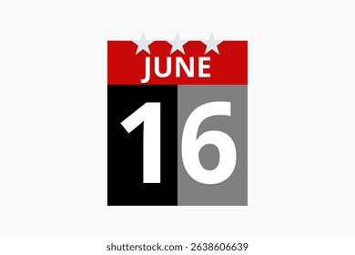 16 June calendar icon text page monthly web design on red, black and white background vector, icon, or illustration with the month of June 16