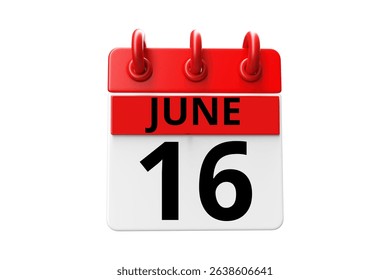 16 June calendar icon text page monthly web design on red, black and white background vector, icon, or illustration with the month of June 16