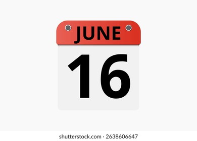 16 June calendar icon text page monthly web design on red, black and white background vector, icon, or illustration with the month of June 16