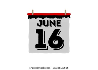 16 June calendar icon text page monthly web design on red, black and white background vector, icon, or illustration with the month of June 16
