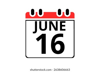 16 June calendar icon text page monthly web design on red, black and white background vector, icon, or illustration with the month of June 16