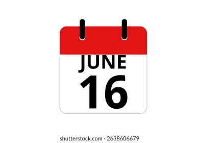 16 June calendar icon text page monthly web design on red, black and white background vector, icon, or illustration with the month of June 16
