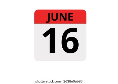 16 June calendar icon text page monthly web design on red, black and white background vector, icon, or illustration with the month of June 16