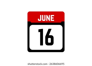 16 June calendar icon text page monthly web design on red, black and white background vector, icon, or illustration with the month of June 16