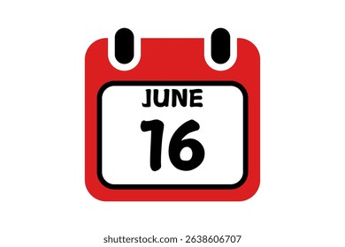 16 June calendar icon text page monthly web design on red, black and white background vector, icon, or illustration with the month of June 16