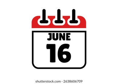 16 June calendar icon text page monthly web design on red, black and white background vector, icon, or illustration with the month of June 16