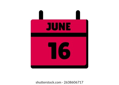16 June calendar icon text page monthly web design on red, black and white background vector, icon, or illustration with the month of June 16