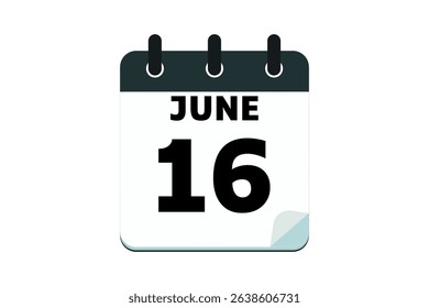16 June calendar icon text page monthly web design on red, black and white background vector, icon, or illustration with the month of June 16