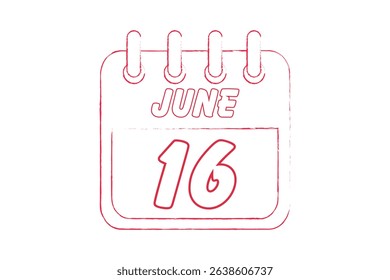 16 June calendar icon text page monthly web design on red, black and white background vector, icon, or illustration with the month of June 16