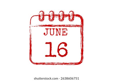 16 June calendar icon text page monthly web design on red, black and white background vector, icon, or illustration with the month of June 16