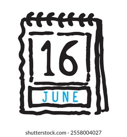 16 June date calendar - A simple yet elegant line art illustration of a date calendar captures the essence of organization and timekeeping. The clean lines and minimalistic design 