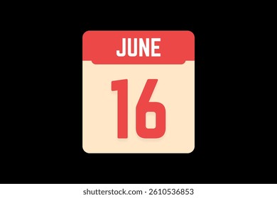 16 June icon text page monthly web design on coral, white, tangerine and black background vector, icon, or illustration with the month of June 16