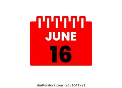 16. Juni Monat einzelne Tag Vektor, Illustration, Kalender mit rot, schwarz-weiß Farbe Hintergrund Kalender Symbol vom 16. Juni