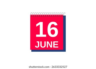 16 June month single day vector, illustration, calendar with red, blue and white color background calendar icon of June 16