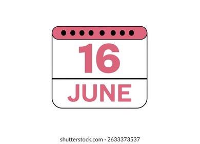 16 June month single day vector, illustration, calendar with peach, black and white color background calendar icon of June 16