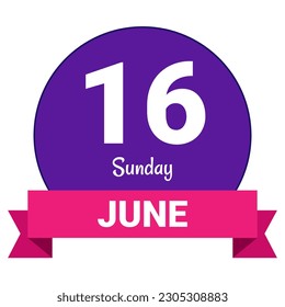 16 June, Sunday. Date template. Useful design for calendar or event promotion. Vector illustration EPS 10 File. Isolated on white background. 