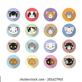 16 Kitty head icons with long shadow