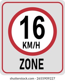 Zona límite de velocidad de 16 km h. Ilustración vectorial