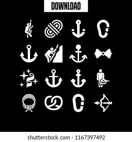 16 knot vector icon set with rope, carabiner, anchor and bow tie icons for mobile and web